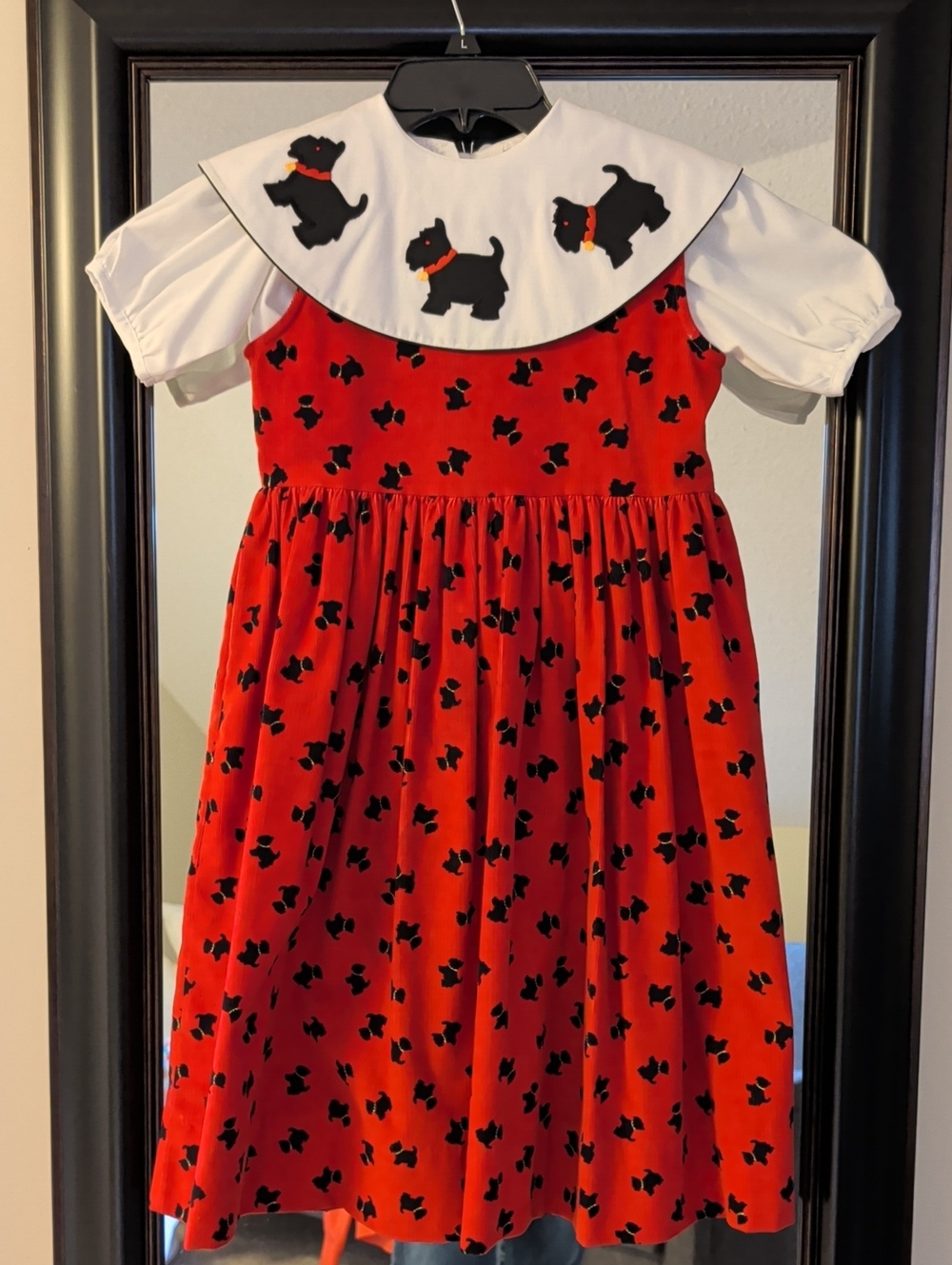 Vintage Connor Ashton Red & White Scottie Dog Holiday Corduroy 2 Piece Dress 6x